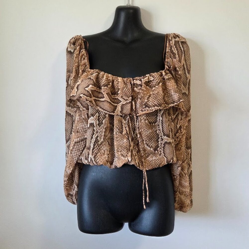 NEW NWT Zara Animal Print snakeskin square neck blouse